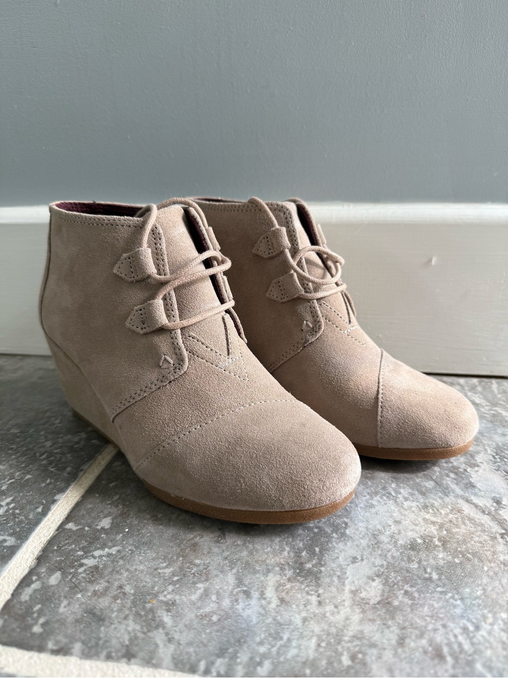 Toms Suede Lace-Up Wedge Booties